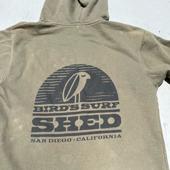 Men's Bird's Surf Shed Hoodie Green Logo NO SIZE Beach Surf CA San Diego Wax - Picture 1 of 13